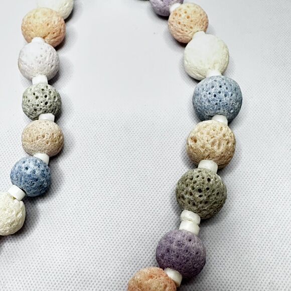 Vintage Textured Pastel Graduated Lava Bead Necklace 22” - Picture 6 of 12